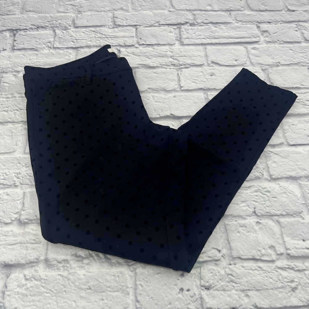 J.Crew The Gigi Pant Black Velvet Polka Dot Slim Leg Stretch Pants Size 12